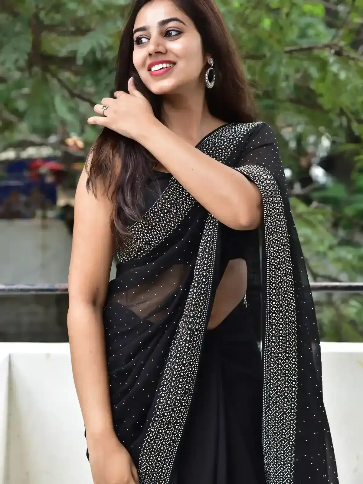 Vibhisha Jaanu in Black Saree at Rudram Kota Movie Success Meet